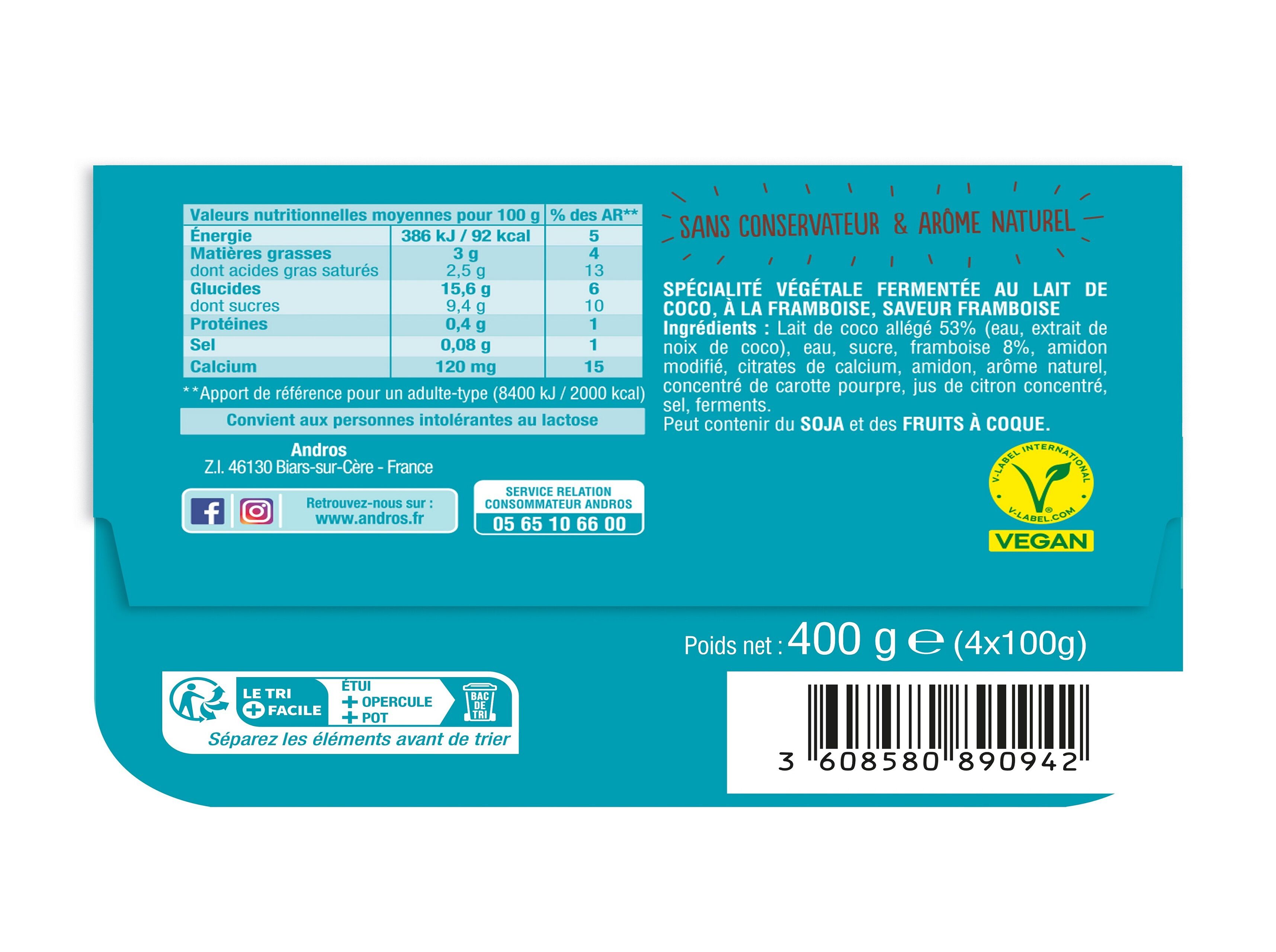 VEGEGURTE ANDROS BASE DE COCO C/FRAMBOESA 4X100G image number 1