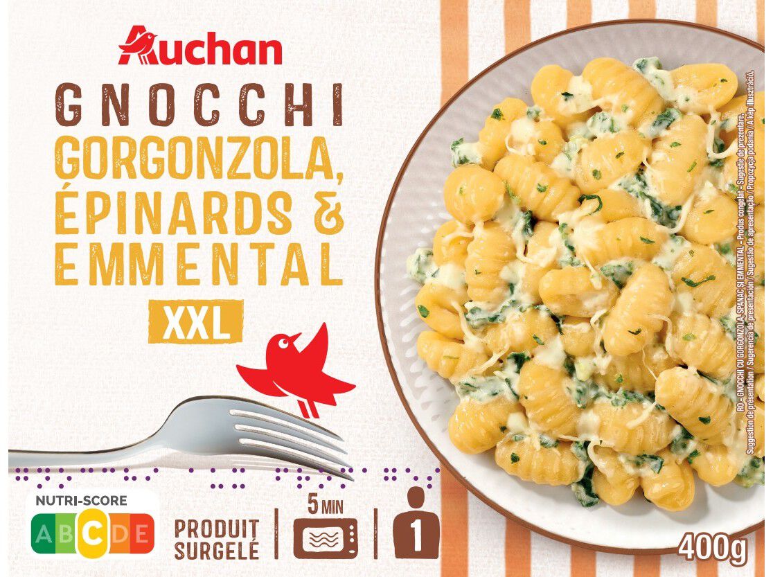 GNOCCHI AUCHAN GORGONZOLA ESPINAFRES EMMENTAL XXL 400G