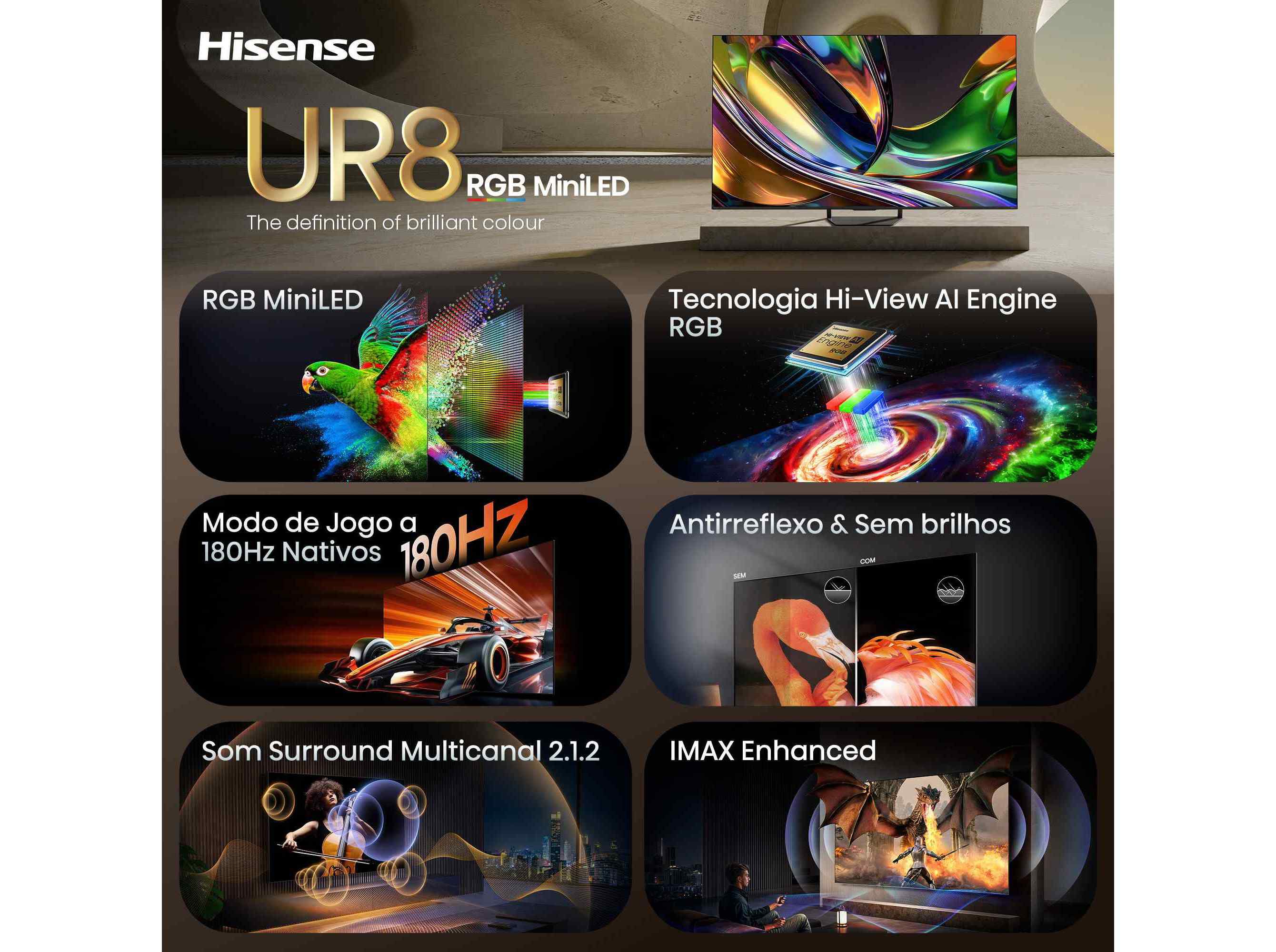TV RGB MINILED HISENSE 85UR8S (85'' 180HZ SMART TV 215CM) image number 2