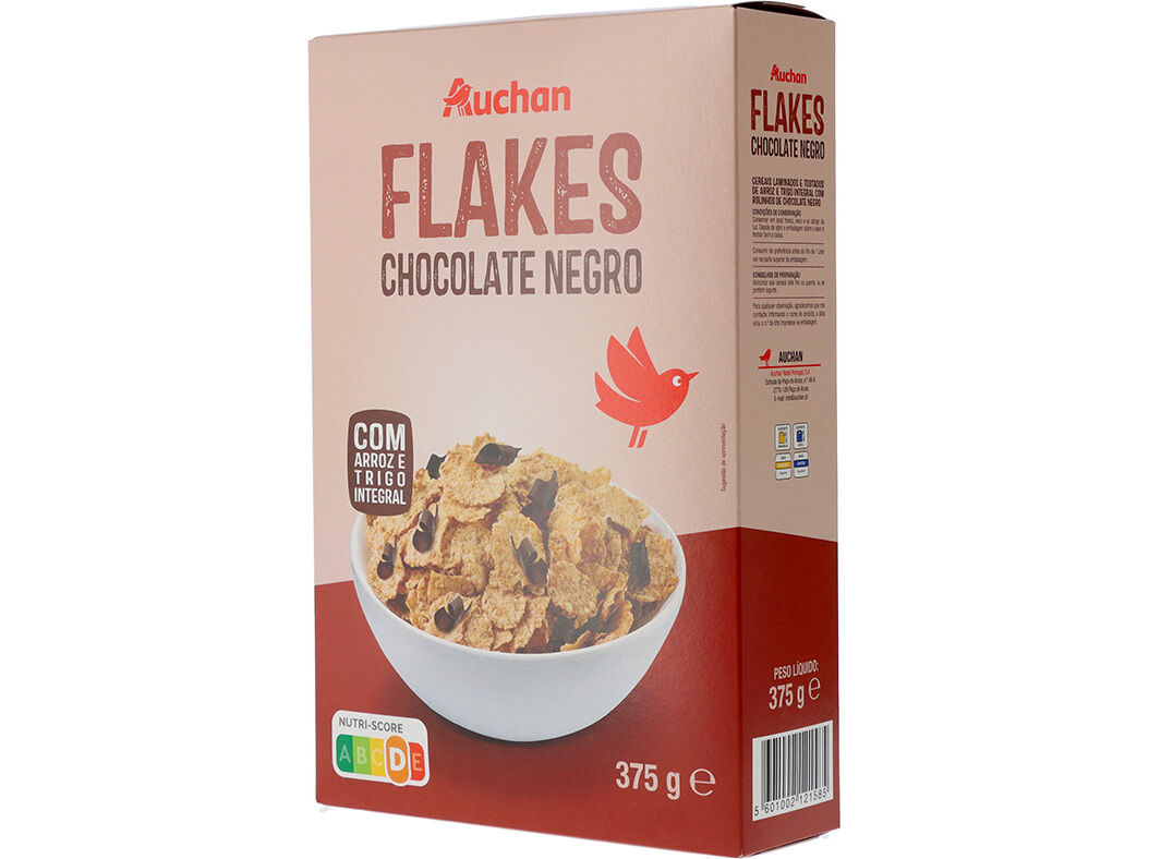 CEREAIS FLAKES AUCHAN COM CHOCOLATE NEGRO 375G image number 1