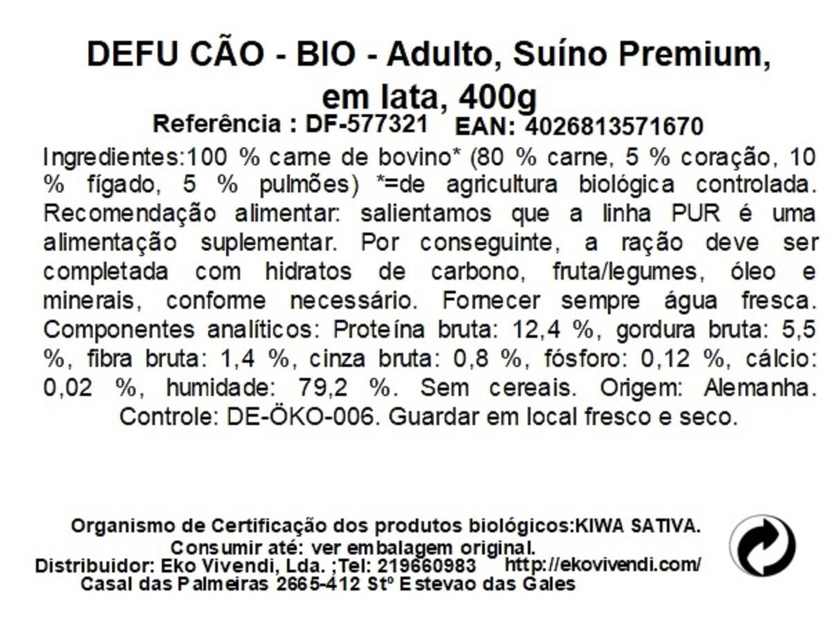 COMIDA H&Uacute;MIDA C&Atilde;O BIO DEFU SU&Iacute;NO PREMIUM LATA 400G DF image number 1