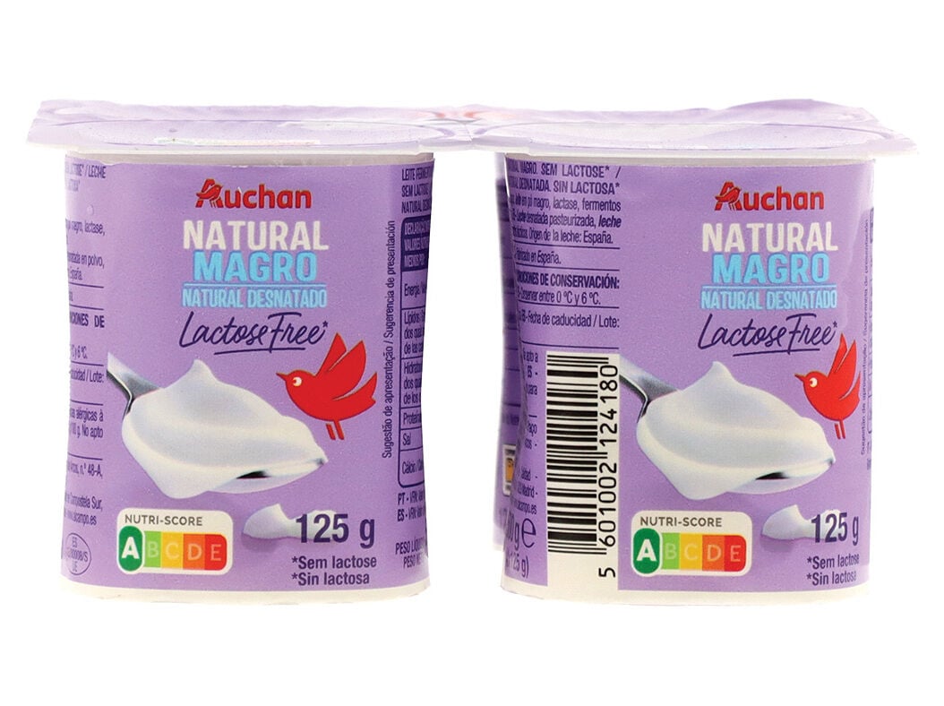 IOGURTE NATURAL MAGRO AUCHAN SEM LACTOSE 4X125G