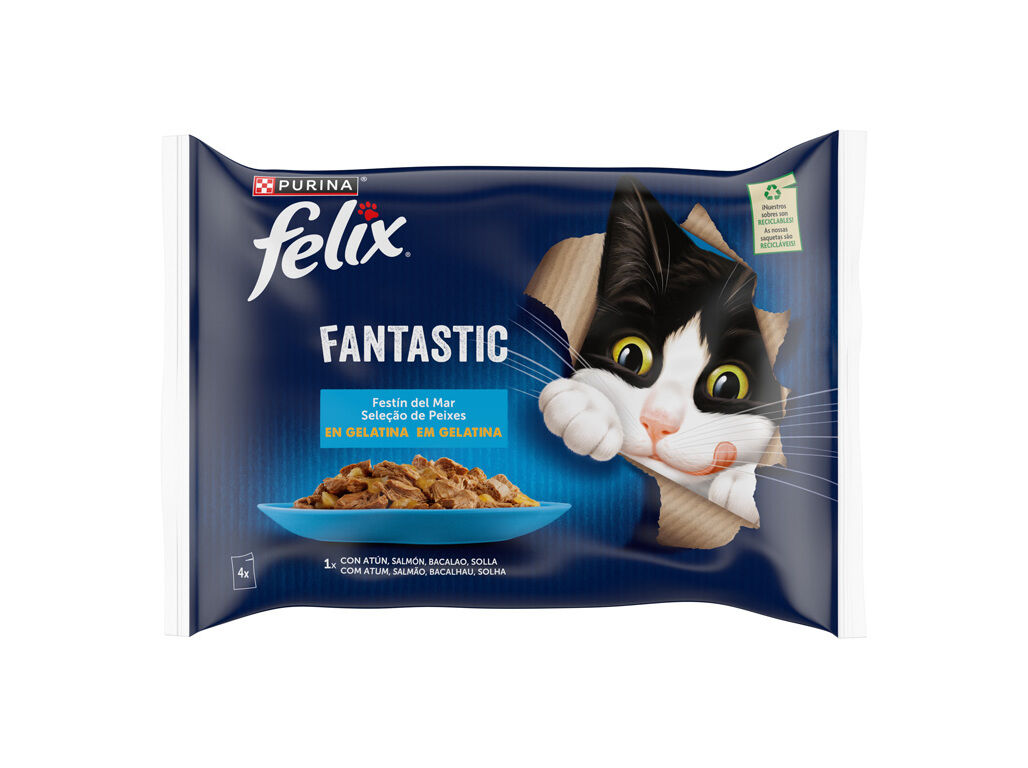 COMIDA H&Uacute;MIDA PARA GATO FELIX FANTASTIC PEIXE 4X85G image number 1