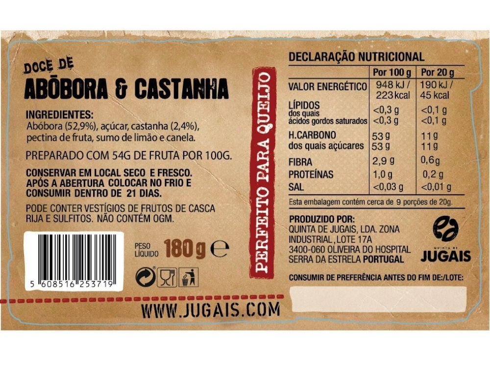 DOCE P/ QUEIJO QUINTA DE JUGAIS AB&Oacute;BORA E CASTANHA 180G image number 1