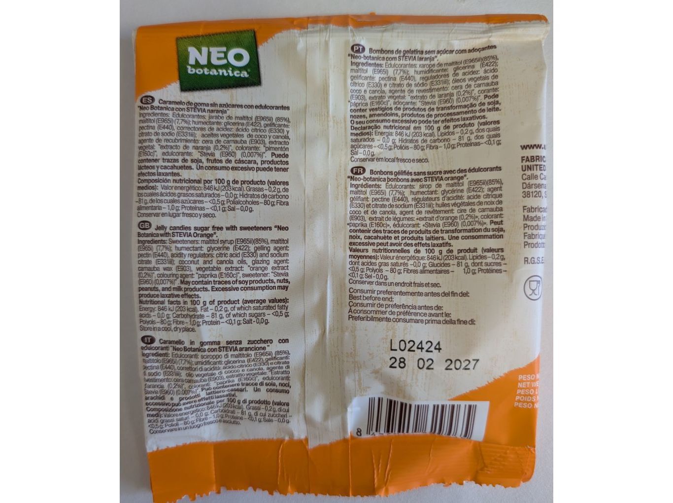 GOMAS NEO BOTANICA LARANJA SEM A&Ccedil;UCAR 72GR image number 1