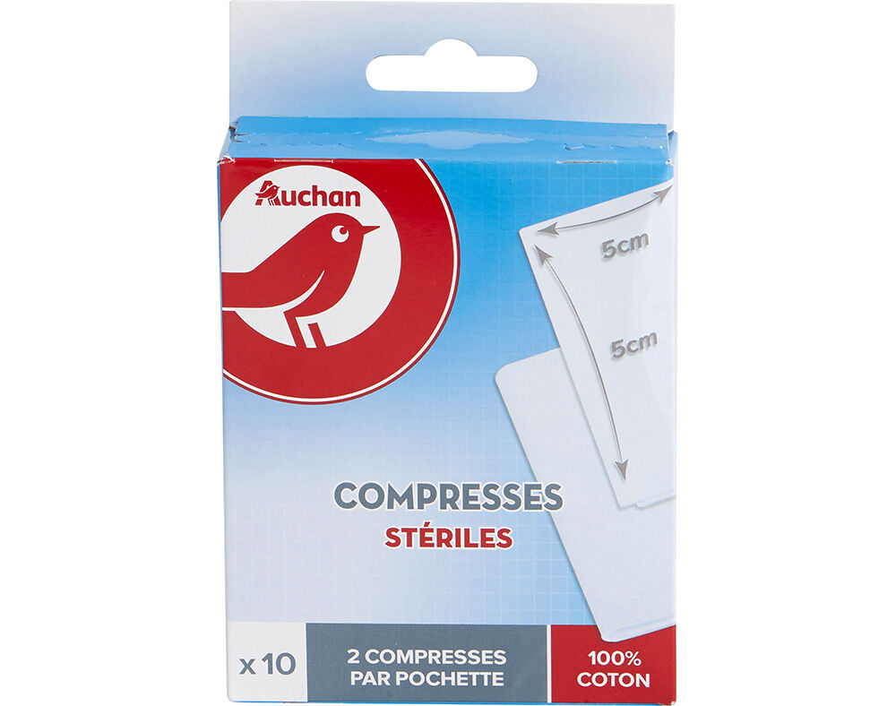 COMPRESSA AUCHAN ESTERILIZADA 100% ALGOD&Atilde;O 5X5CM 10UN