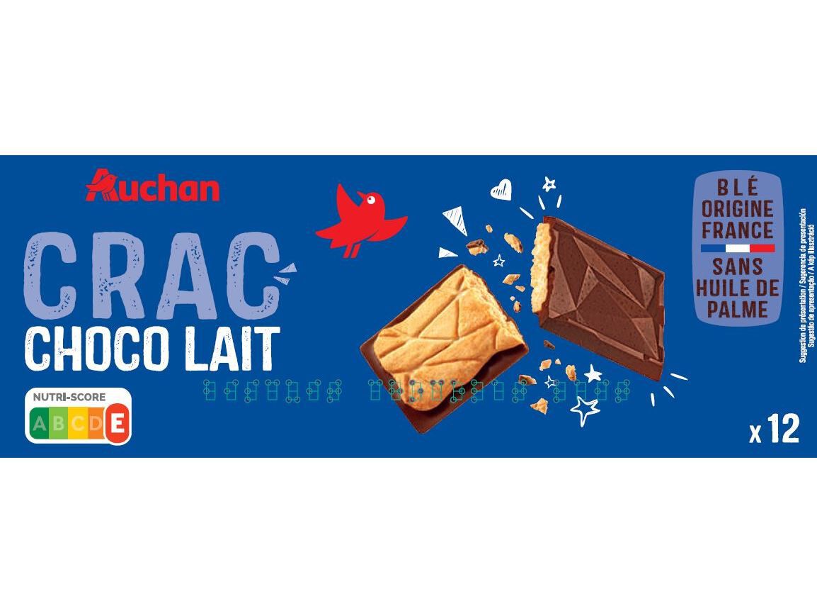 BOLACHAS AUCHAN COBERTAS CHOCOLATE LEITE 150G image number 0