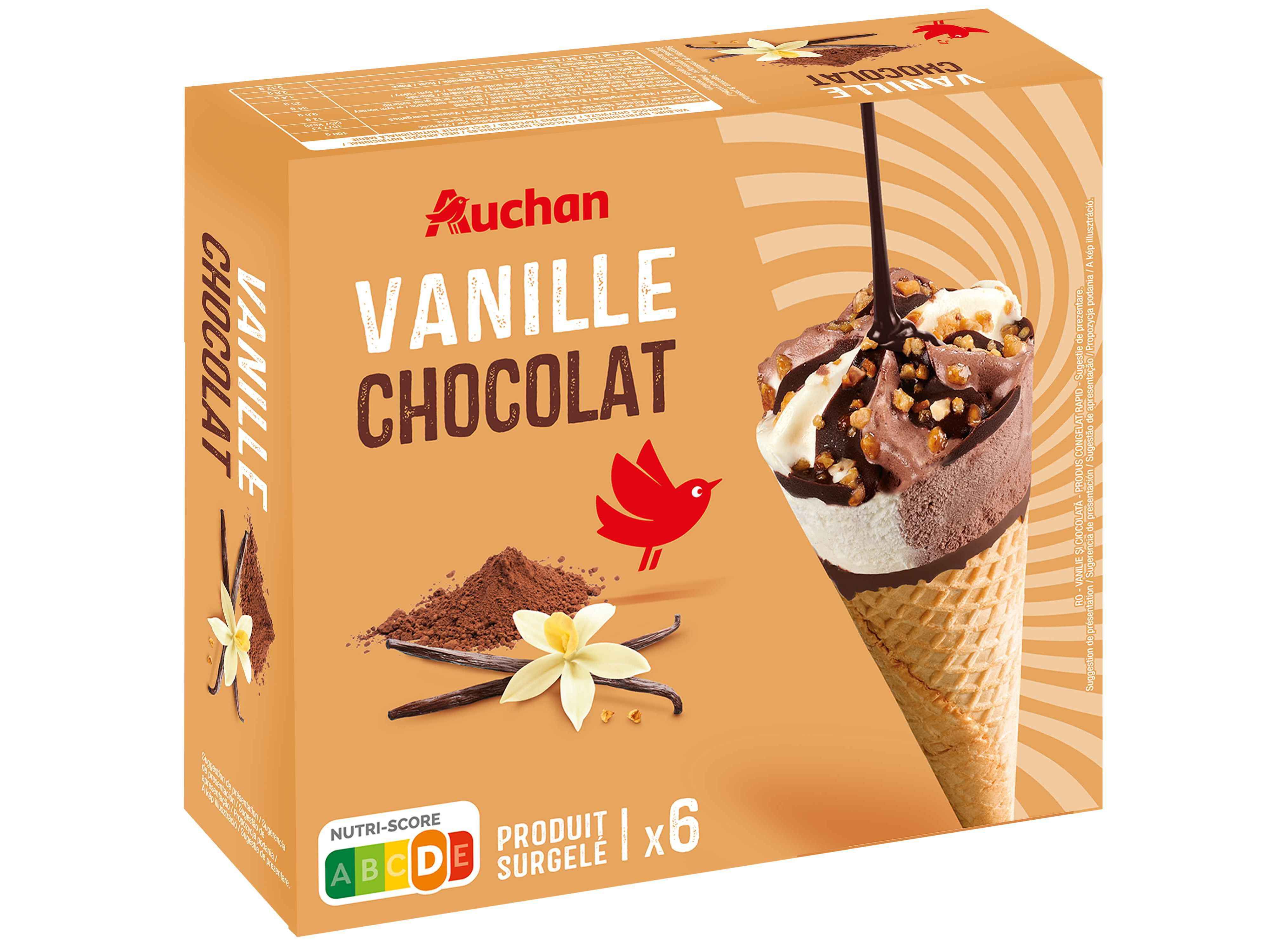GELADO CONE AUCHAN BAUNILHA E CHOCOLATE 6X120ML image number 1