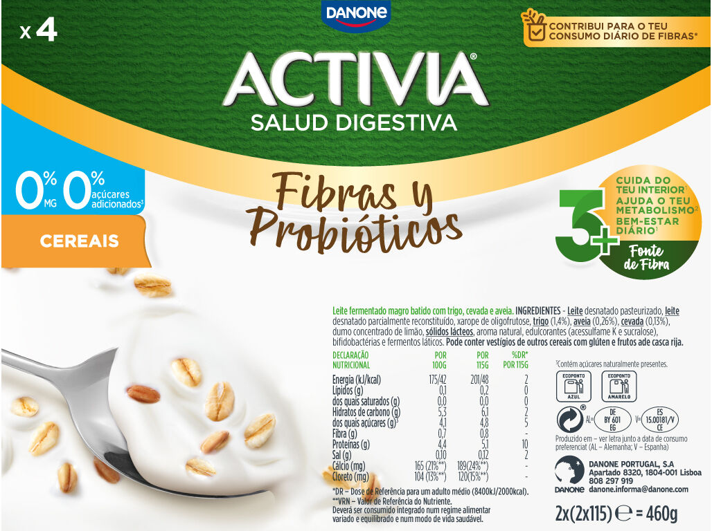 IOGURTE BIFIDUS ACTIVIA CEREAIS 00% 4X115G image number 1
