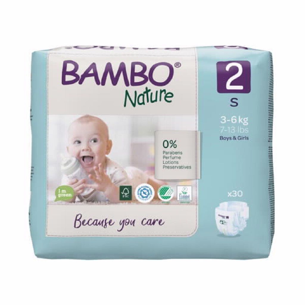 FRALDAS BAMBO NATURE 2 TAMANHO S 3-6KG 30UN