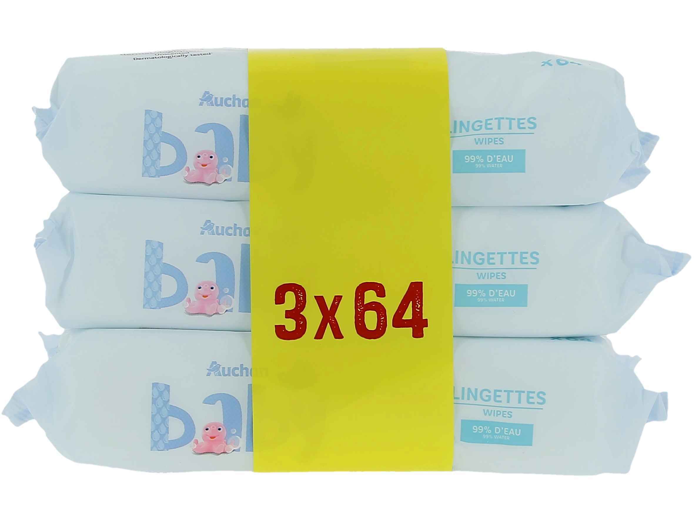 TOALHITAS AUCHAN BABY COM 99% &Aacute;GUA 3X64UN