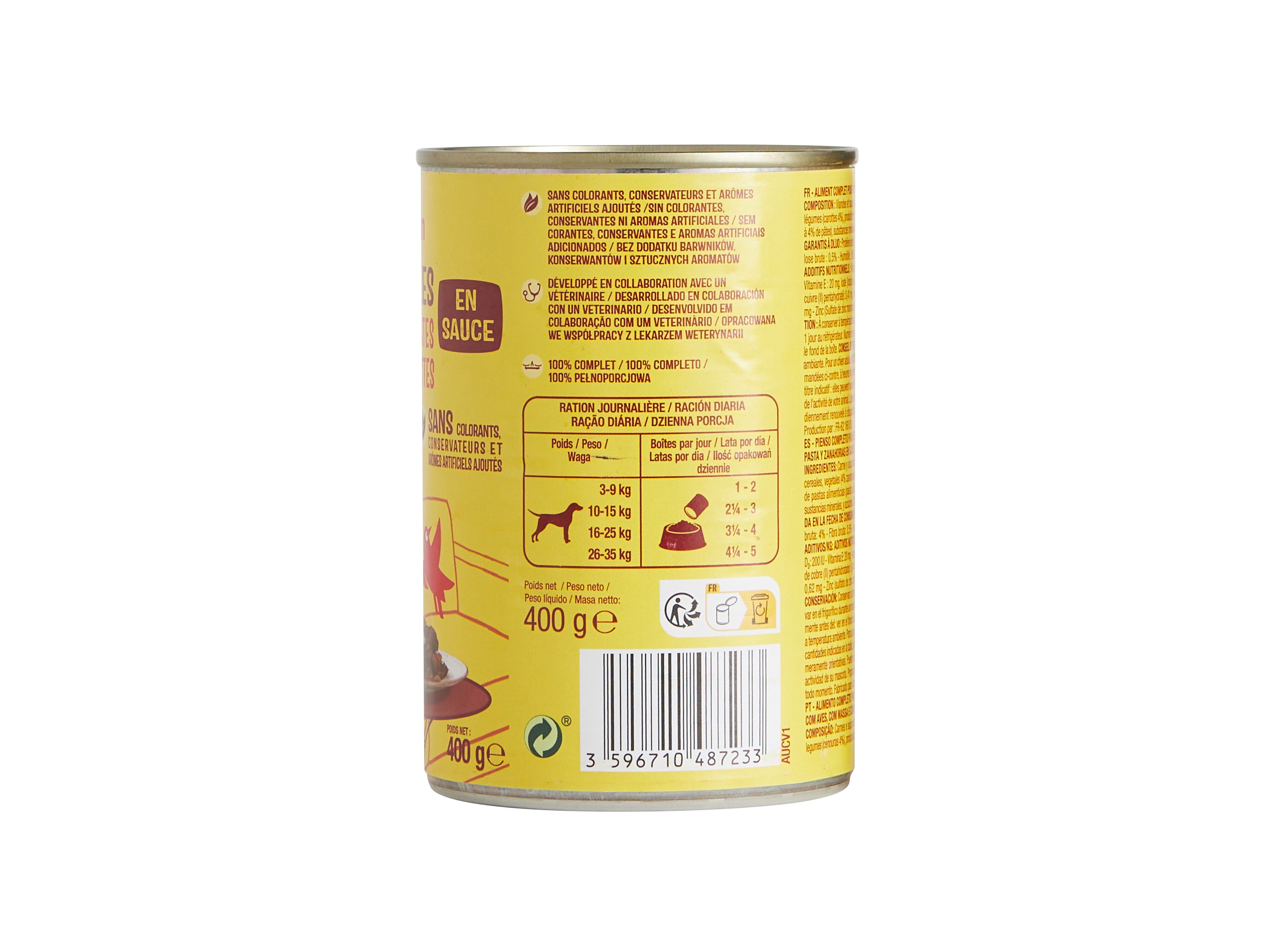 COMIDA H&Uacute;MIDA PARA C&Atilde;O AUCHAN PEDA&Ccedil;OS EM MOLHO VACA E COM MASSA 400G image number 2