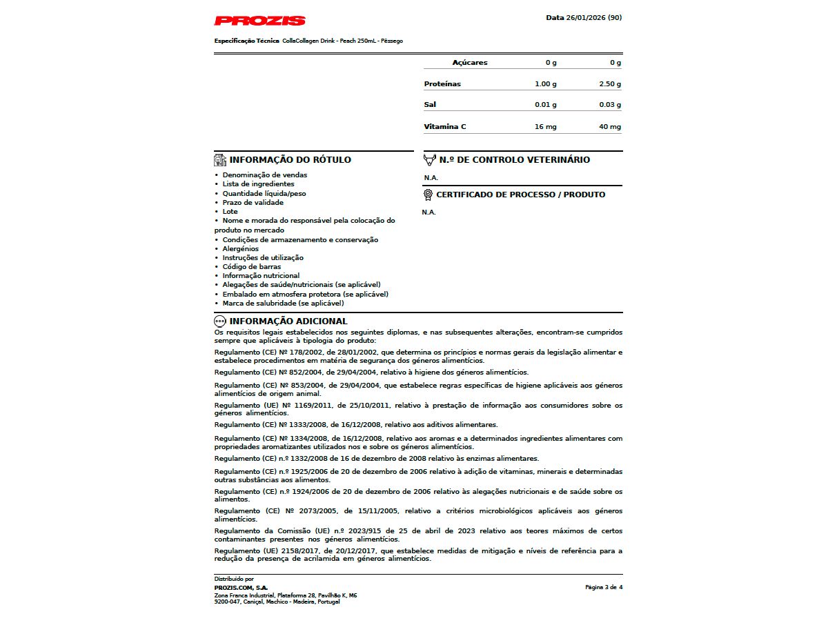 BEBIDAS ISOT&Oacute;NICAS PROZIS COLAG&Eacute;NIO PESSEGO 250ML image number 2