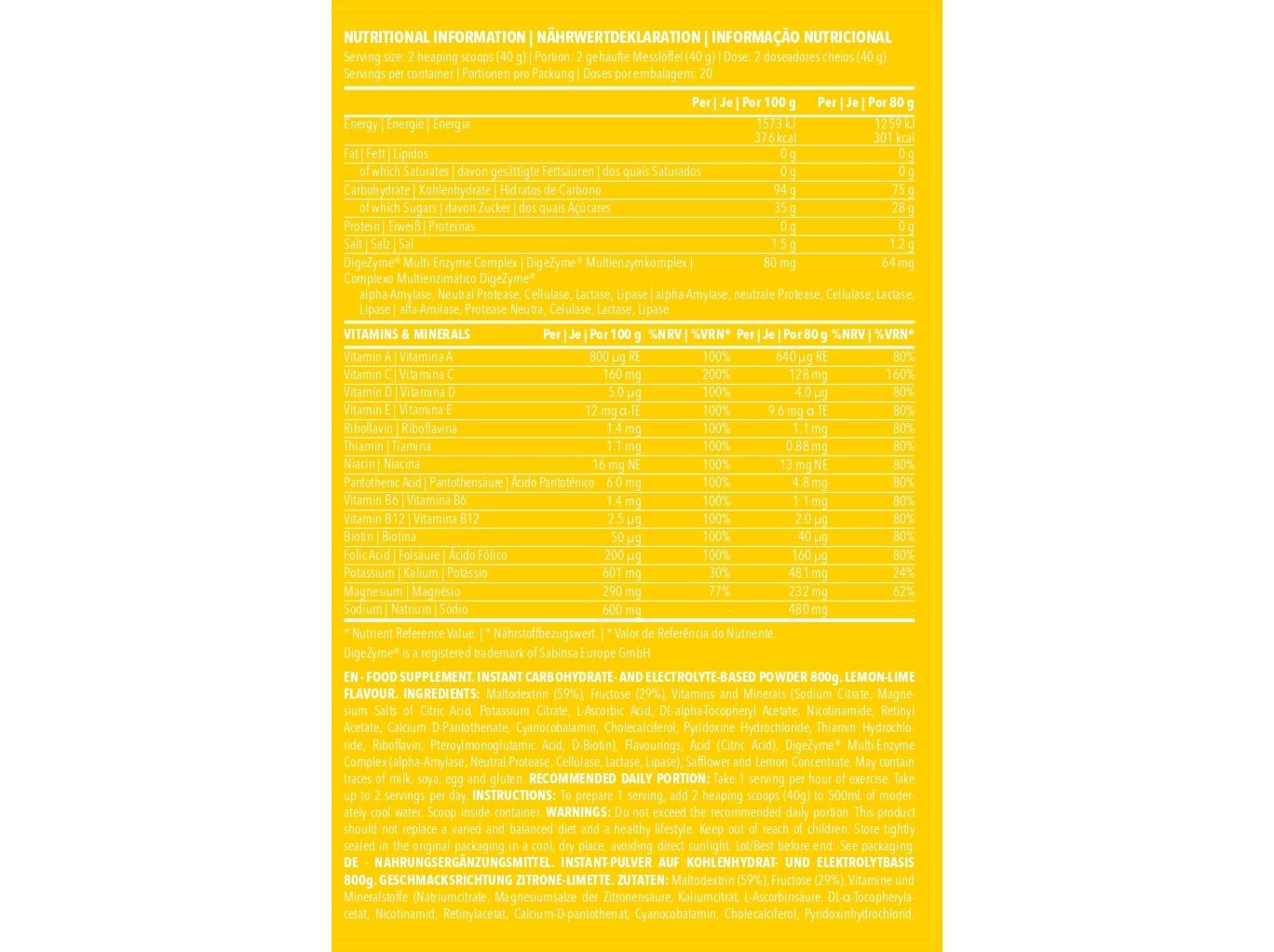 ENERGY ISOCARB-ISOTONIC PROZIS LIMA LIM&Atilde;O 800G image number 1