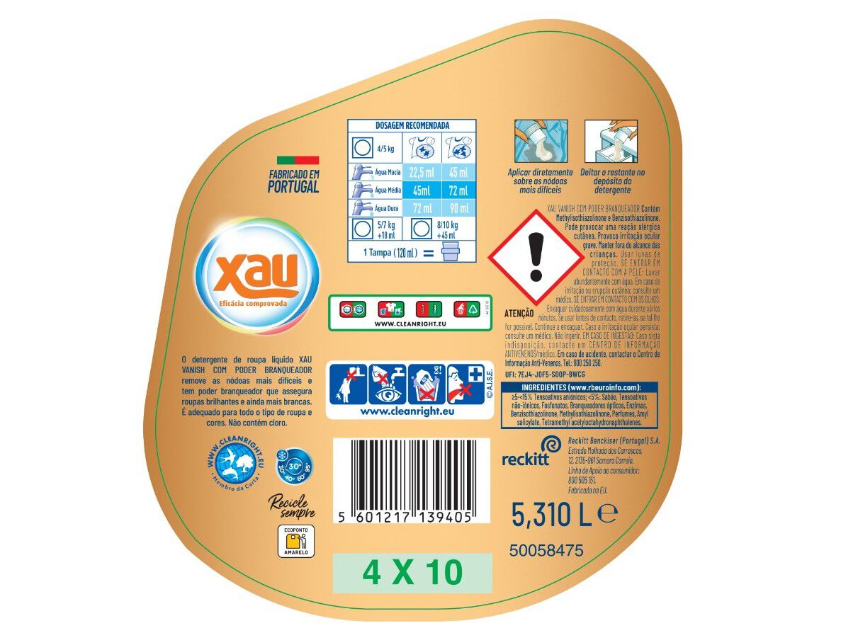 DETERGENTE ROUPA M&Aacute;QUINA LIQUIDO XAU+VANISH BRANQUEADOR 118D image number 1