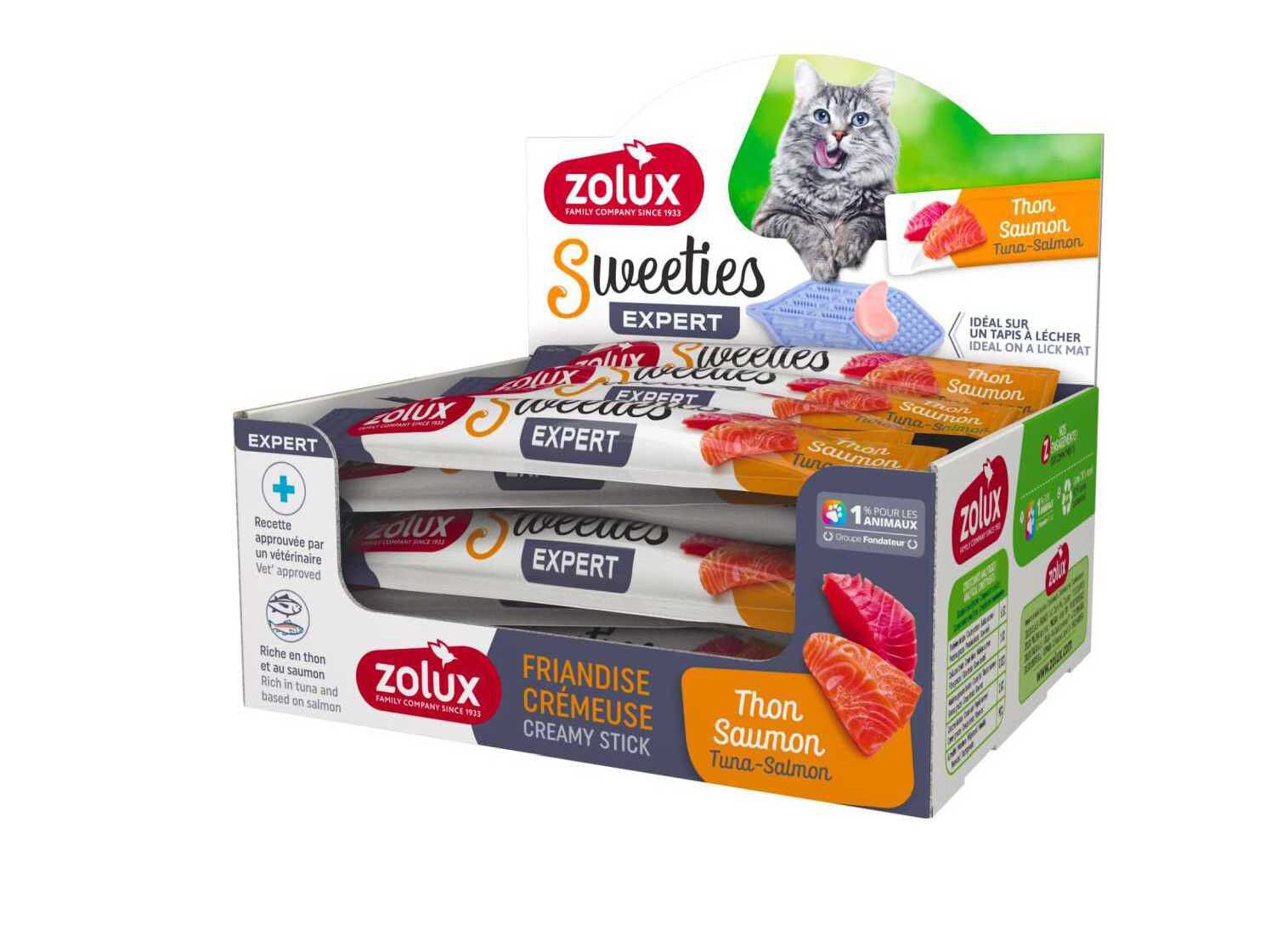SNACK L&Iacute;QUIDO PARA GATO ZOLUX SWEETIES ATUM / SALM&Atilde;O 14G