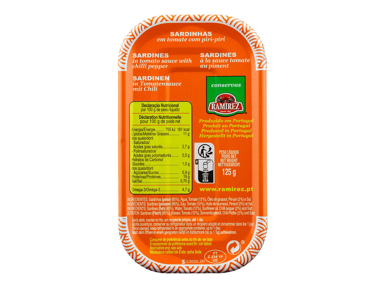 SARDINHA RAMIREZ EM TOMATE PICANTE 125G image number 1