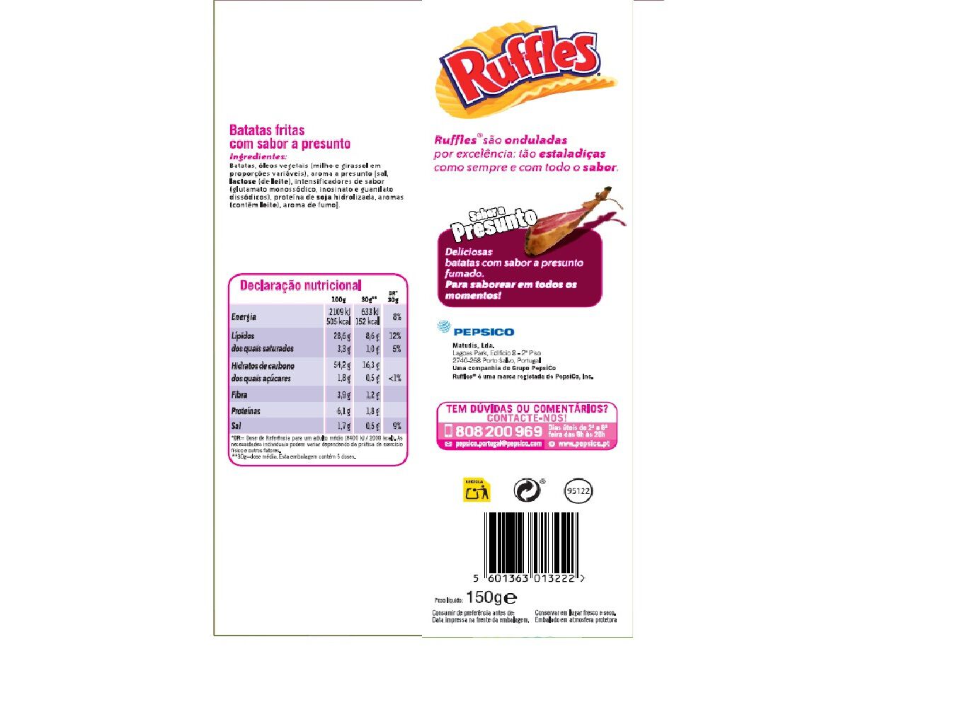 BATATAS FRITAS RUFFLES PRESUNTO 150G image number 1