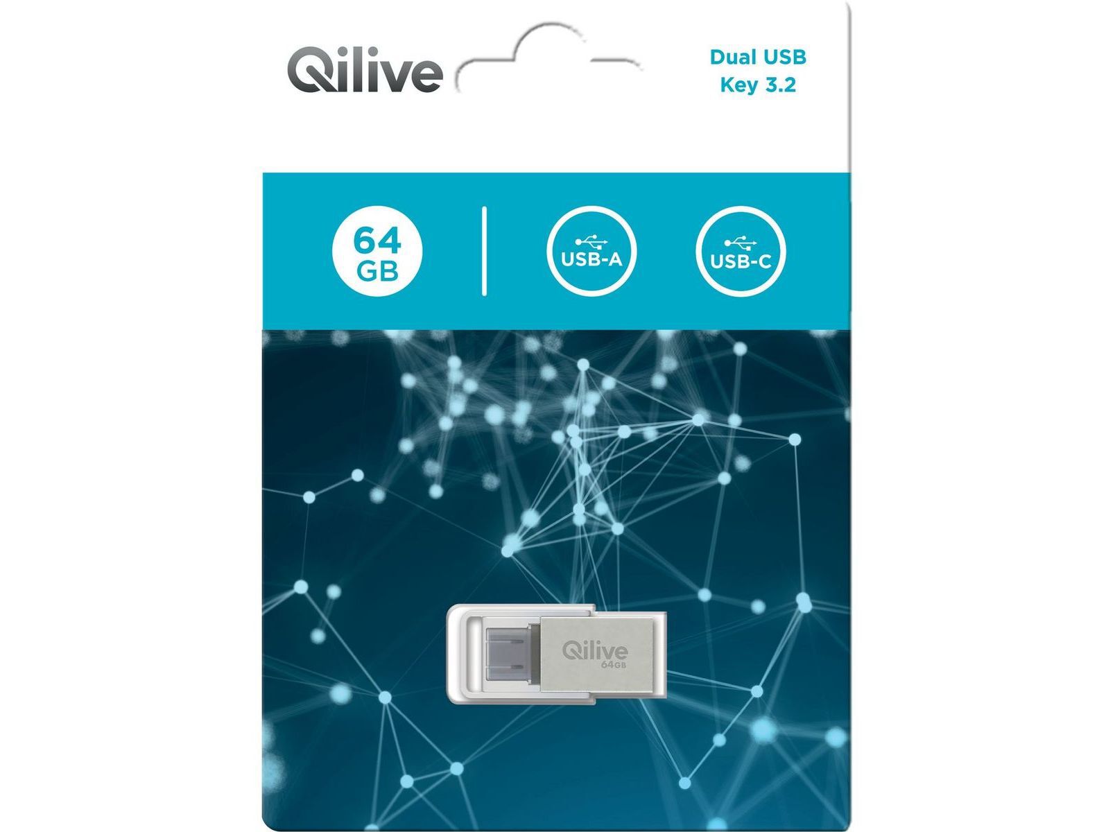 PEN USB QILIVE TYPE-C 64GB 3.2 CINZA