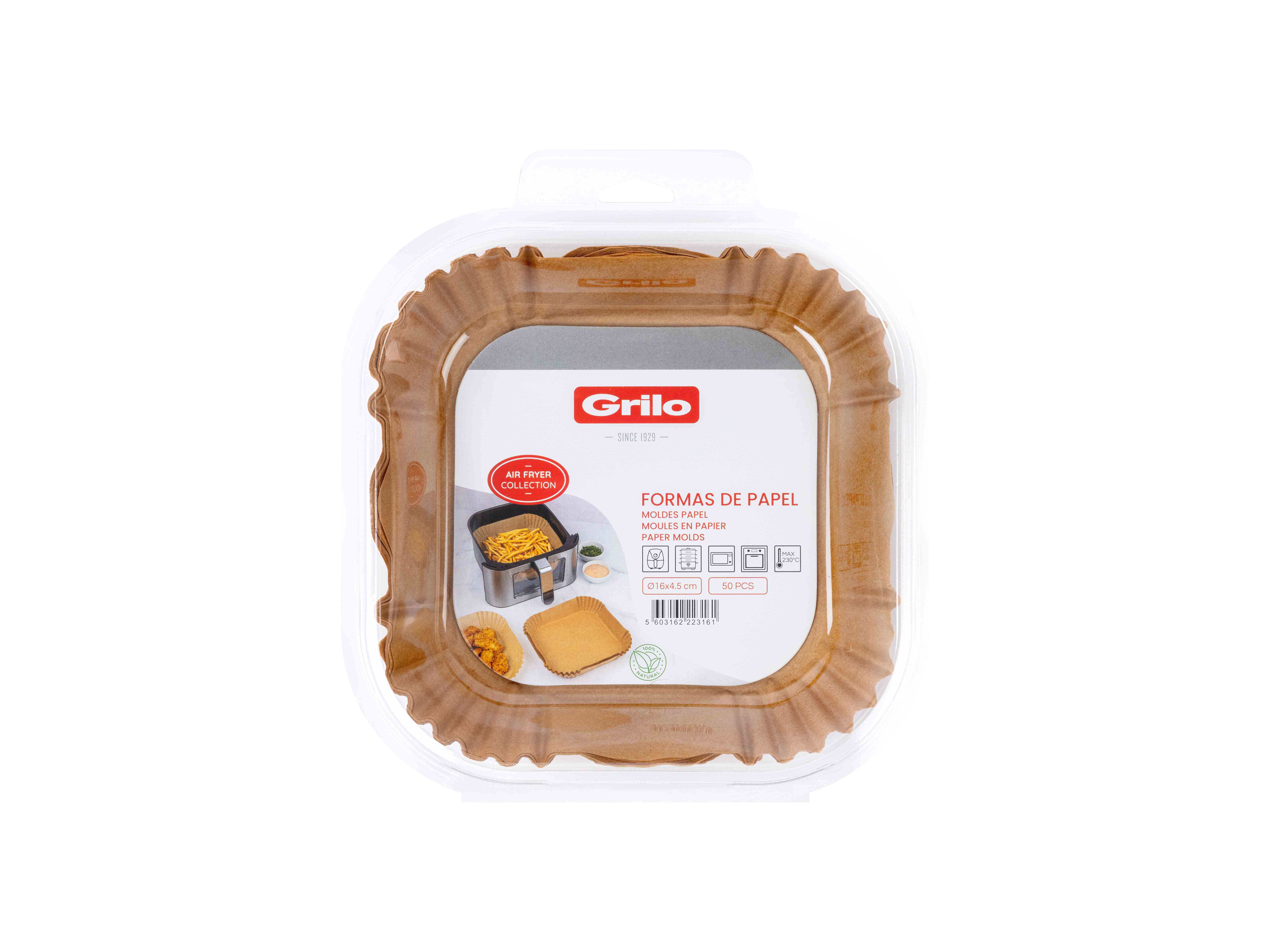 FORMAS DE PAPEL PARA AIR FRYER QUADRADAS GRILO 50 UNIDADES 16CM image number 2