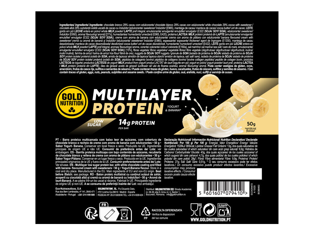 BARRA MULTILAYER GOLDNUTRITION PROTEINA BANANA & YOGURT 50G image number 1