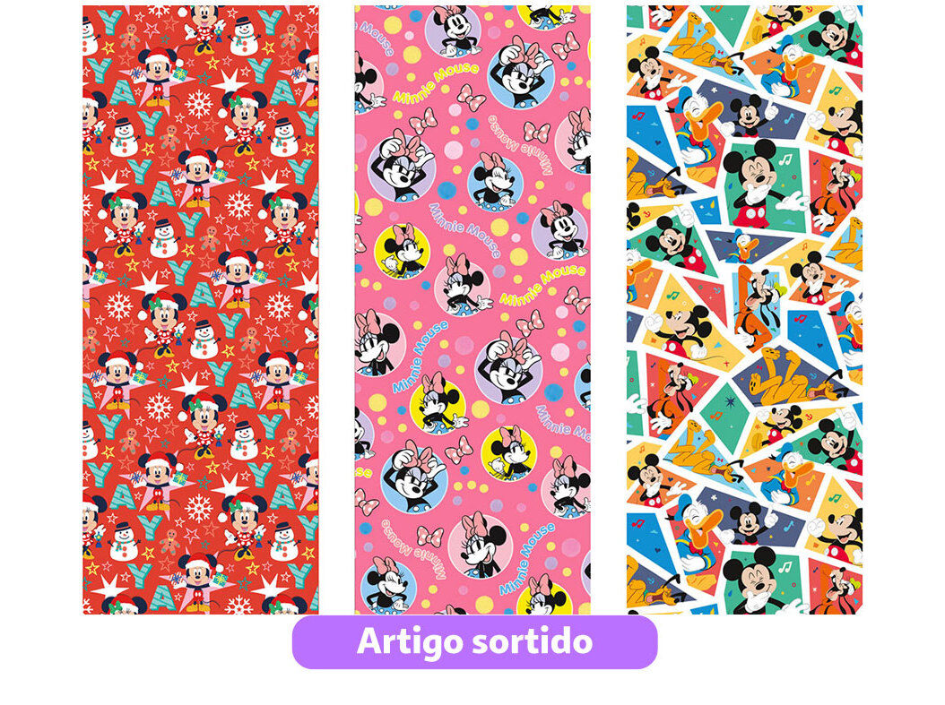 ROLO PAPEL EMBRULHO DISNEY MICKEYMINNIE 2M MODELOS SORTIDOS image number 0