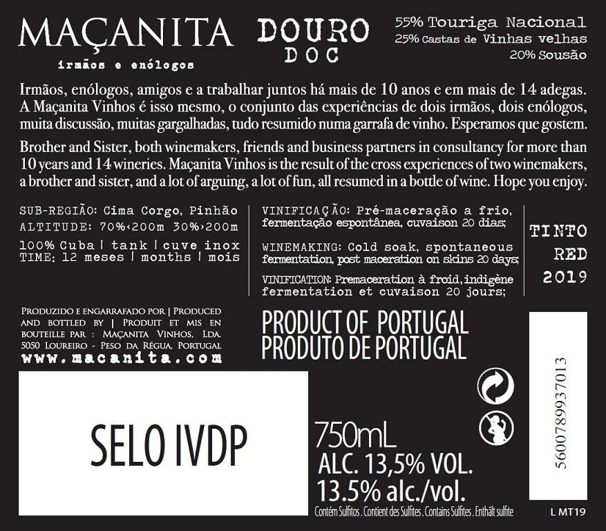 VINHO TINTO MA&Ccedil;ANITA DOURO 0.75L image number 1