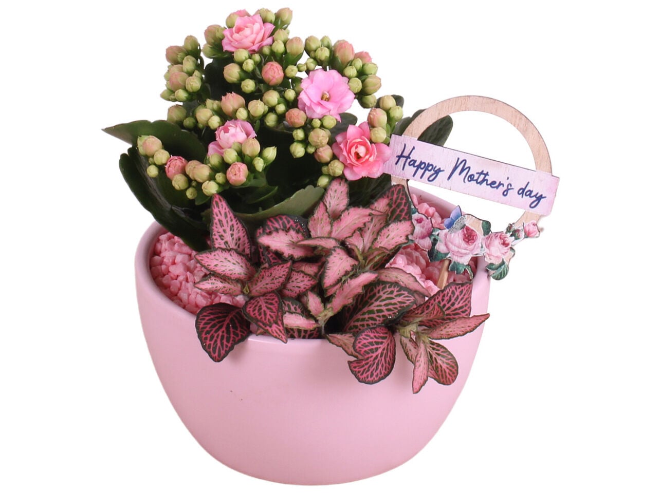 ARRANJO DIA DA M&Atilde;E EM TA&Ccedil;A ROSA VASO 13