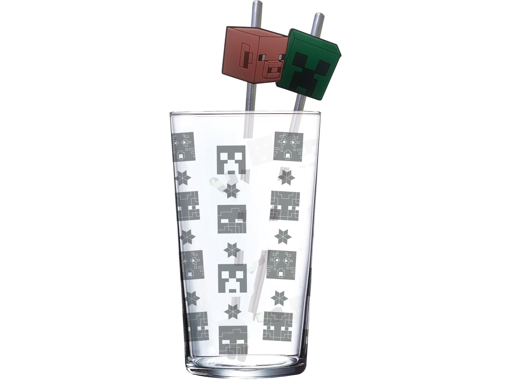 COPO MINECRAFT VIDRO COM PALHINHAS MET&Aacute;LICAS 480ML image number 0