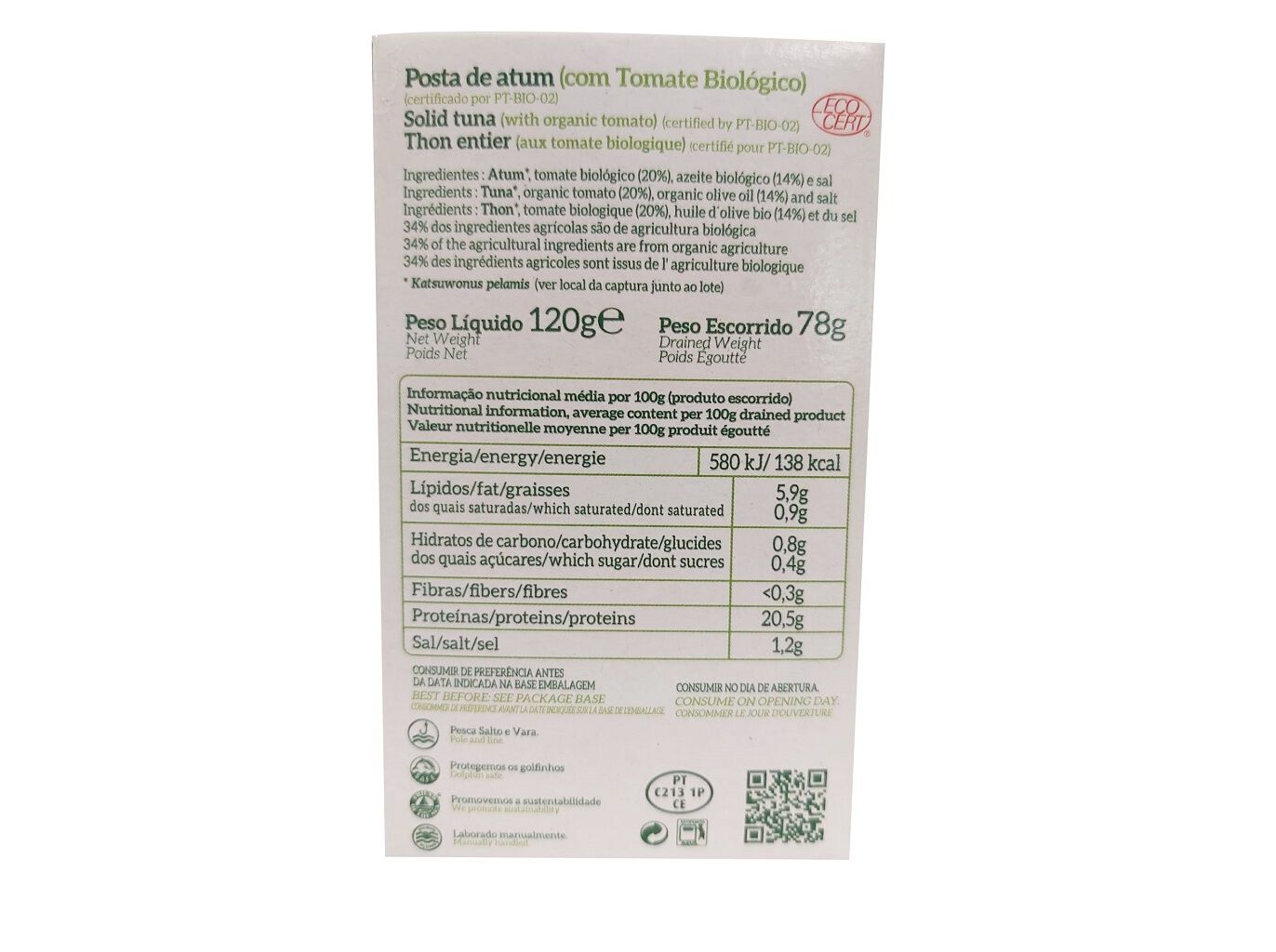 ATUM SANTA CATARINA POSTA TOMATE BIO 120G image number 1