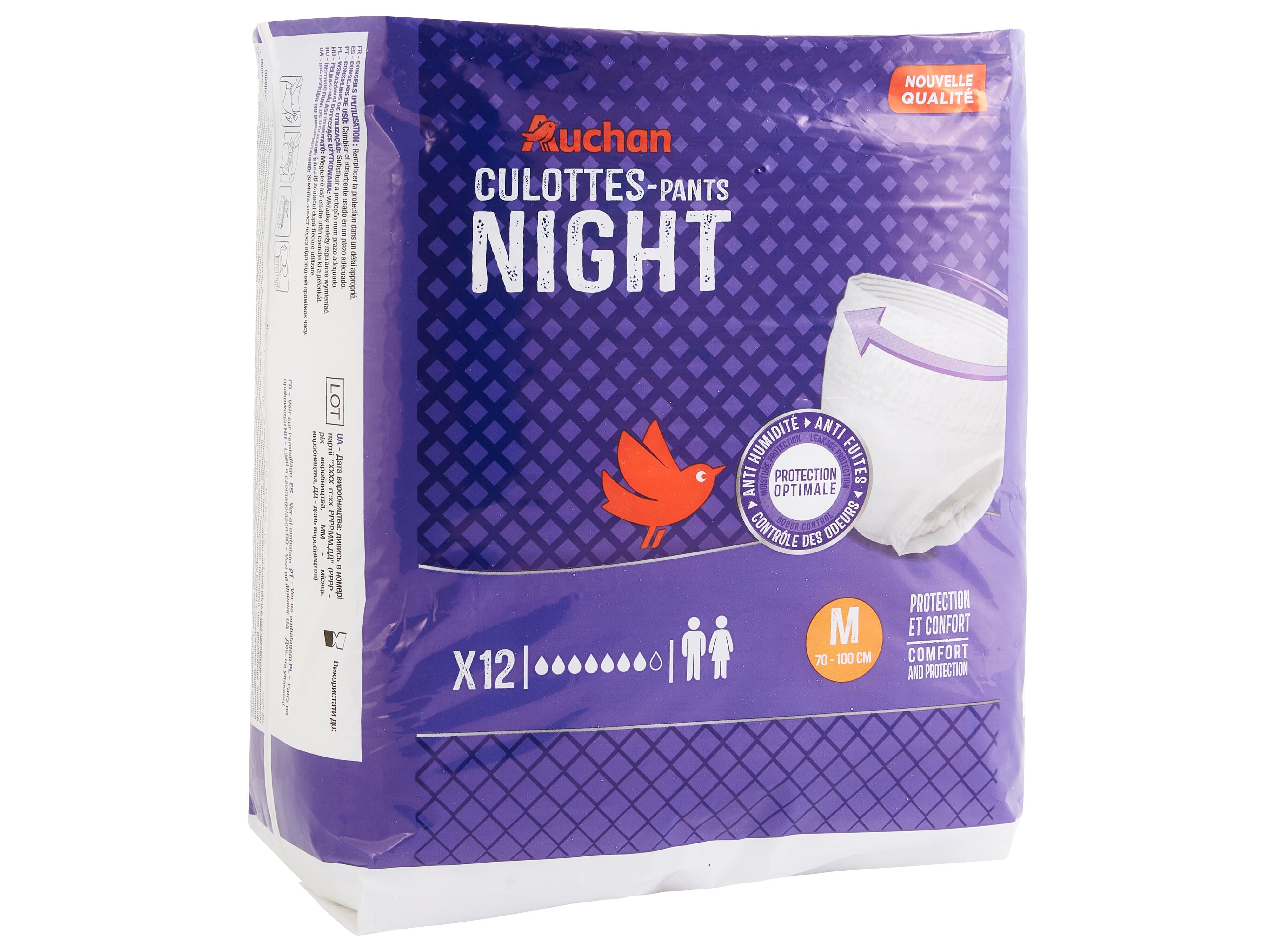 CUECAS INCONTIN&Ecirc;NCIA AUCHAN NOITE TAMANHO M&Eacute;DIO UNISSEXO 12UN image number 1