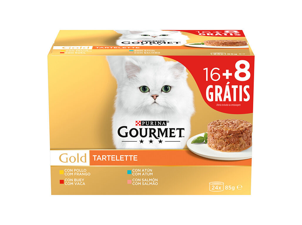 COMIDA H&Uacute;MIDA PARA GATO GOURMET GOLD TARTELETTE 16+8 UNIDADES 85G image number 1
