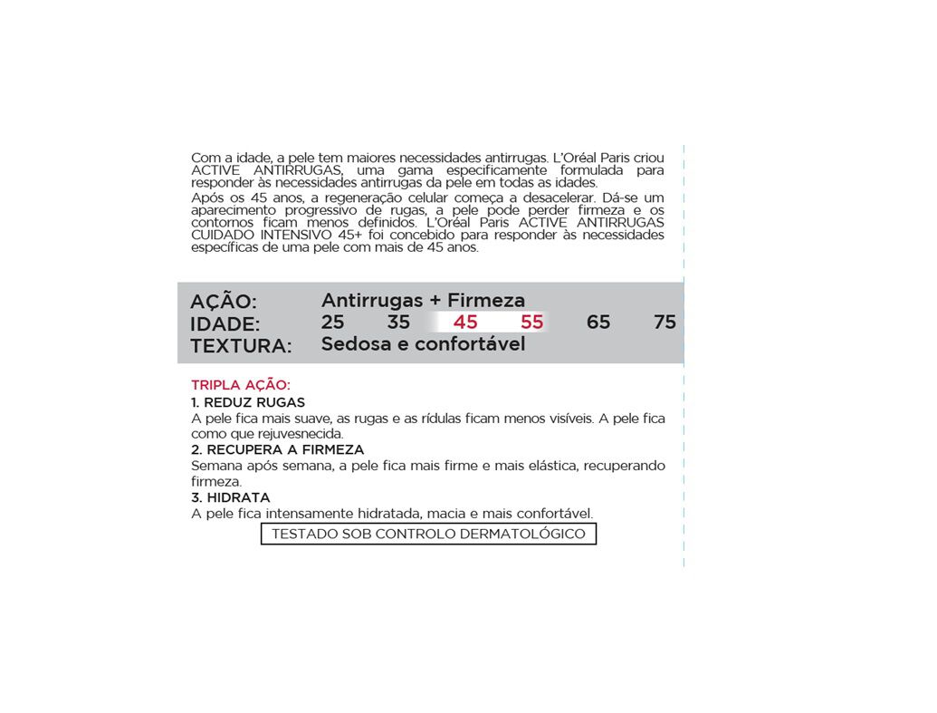 CREME L'OR&Eacute;AL ROSTO DIA ACTIVE ANTIRRUGAS 45+ 50ML image number 2