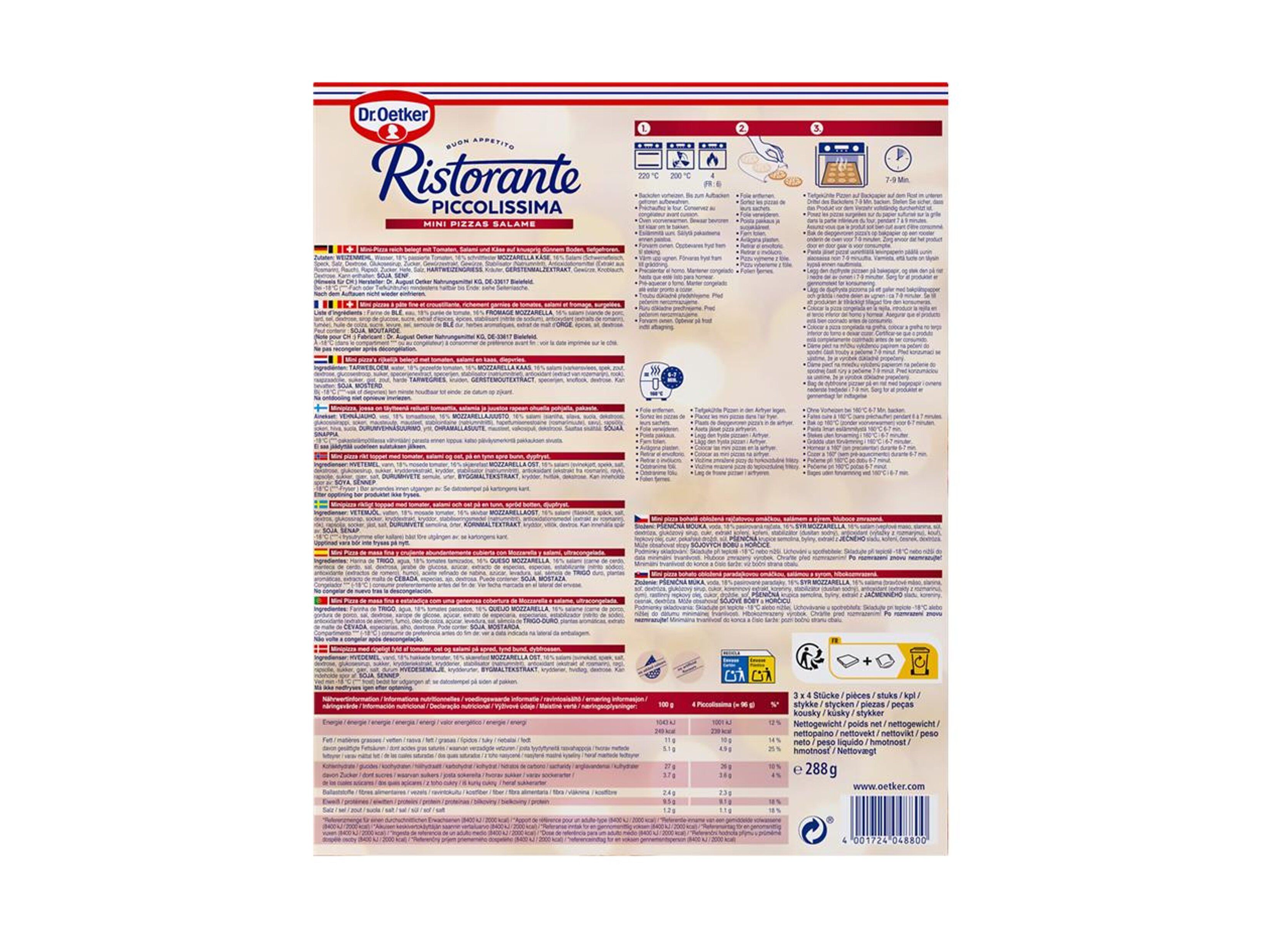 MINI PIZZAS RISTORANTE PICCOLISSIMA SALAME 288G image number 1