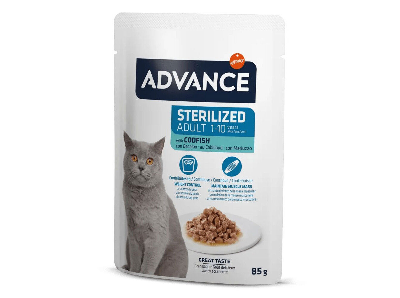 COMIDA H&Uacute;MIDA GATO ADVANCE ESTERILIZADO BACALHAU 85G image number 0