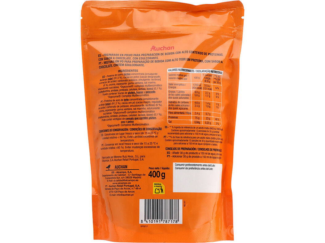WHEY PROTEIN AUCHAN SABOR CHOCOLATE 400G image number 1