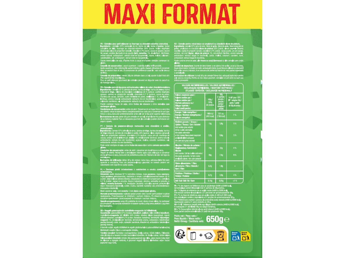 CEREAIS AUCHAN RECHEIO CHOCOLATE E AVEL&Atilde;S 650G image number 1