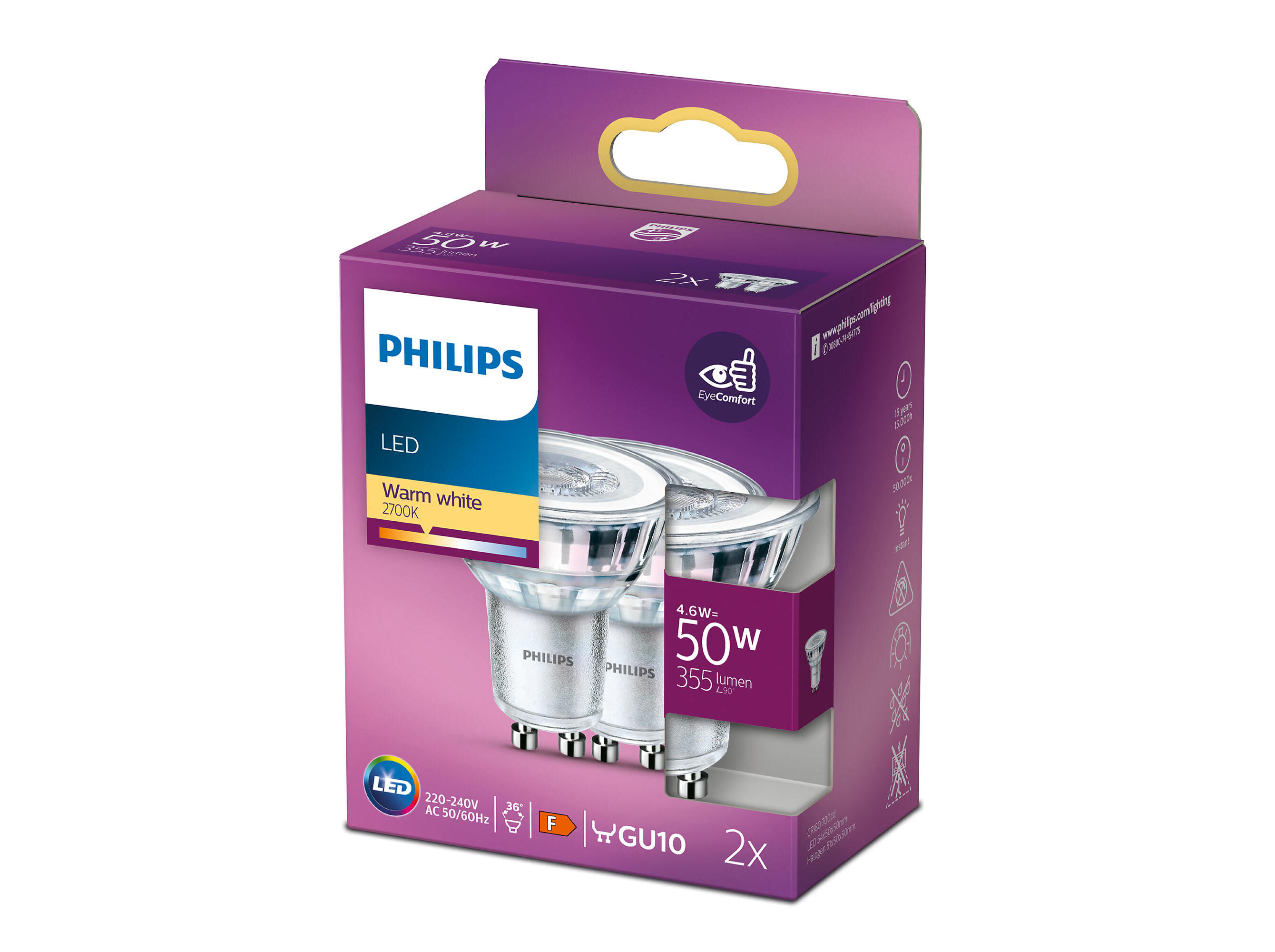SPOT LED CL&Aacute;SSICO GU10 PHILIPS 50W 2700K image number 0