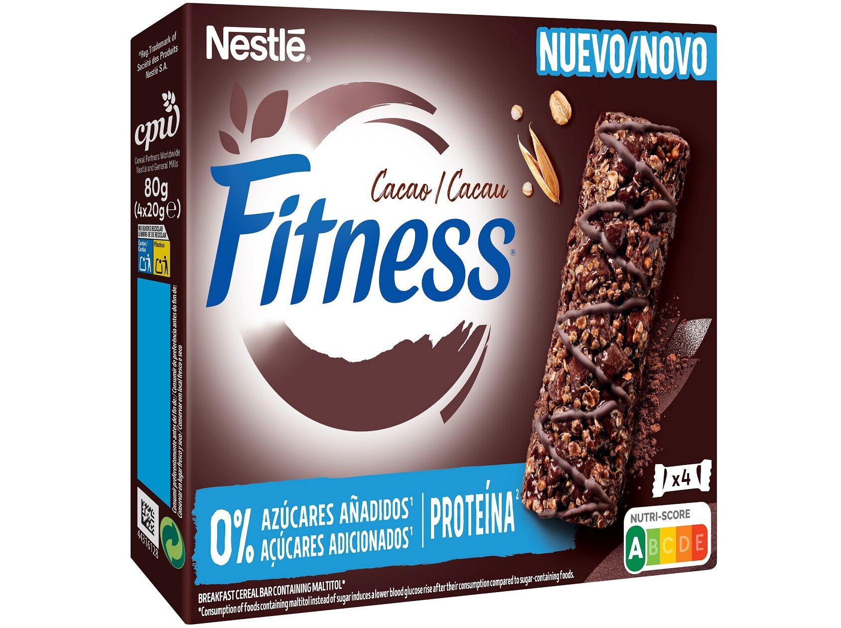 BARRAS CEREAIS FITNESS 0% A&Ccedil;U. ADIC. CACAU PRT 4X20G