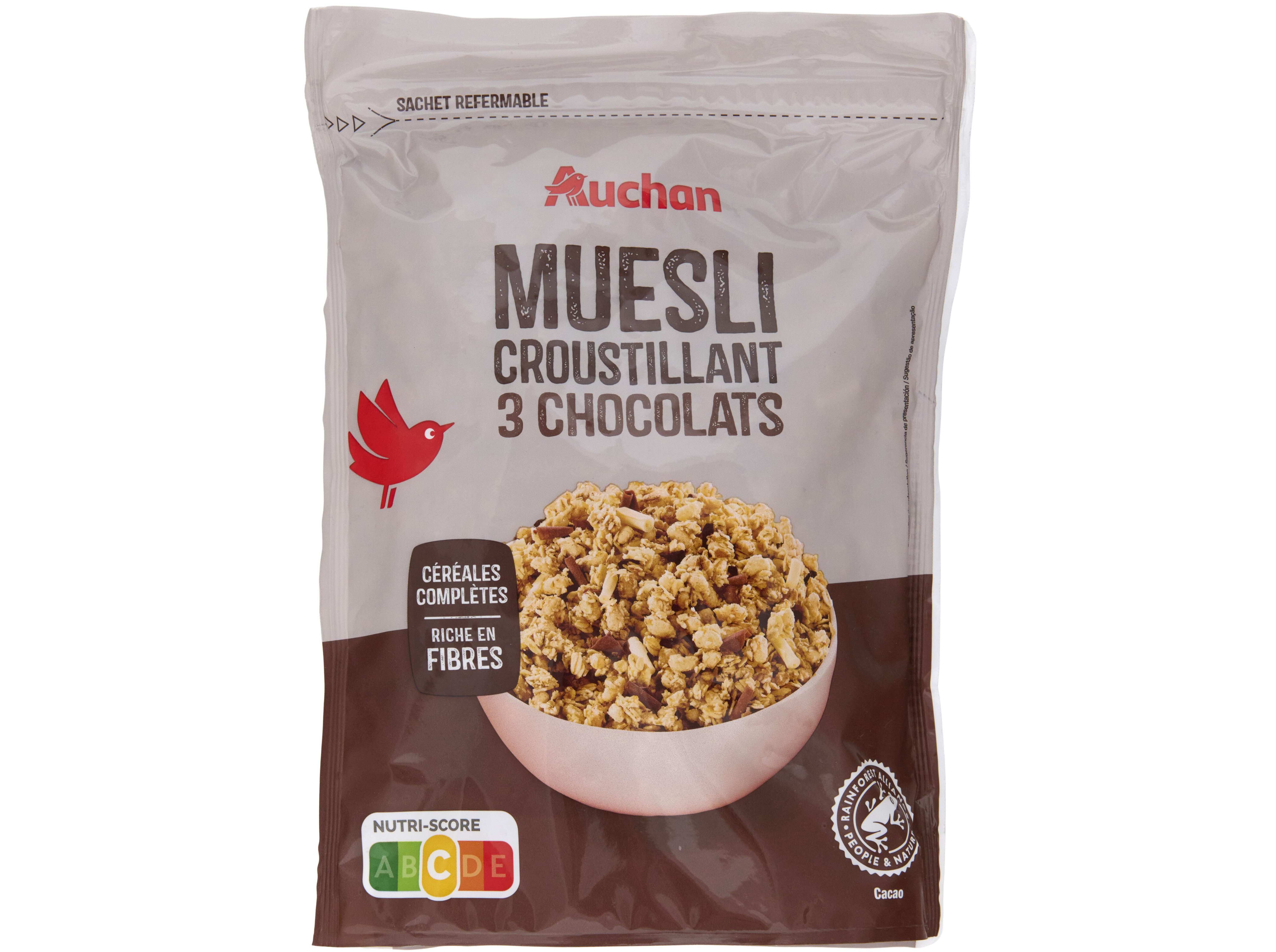 CEREAIS AUCHAN MUESLI 3 CHOCOLATES 450G image number 0
