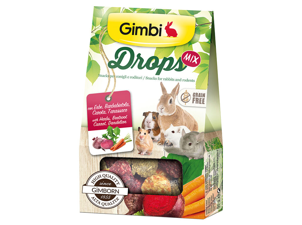 SNACK PARA ROEDORES GIMBI DROPS MIX 50G image number 1