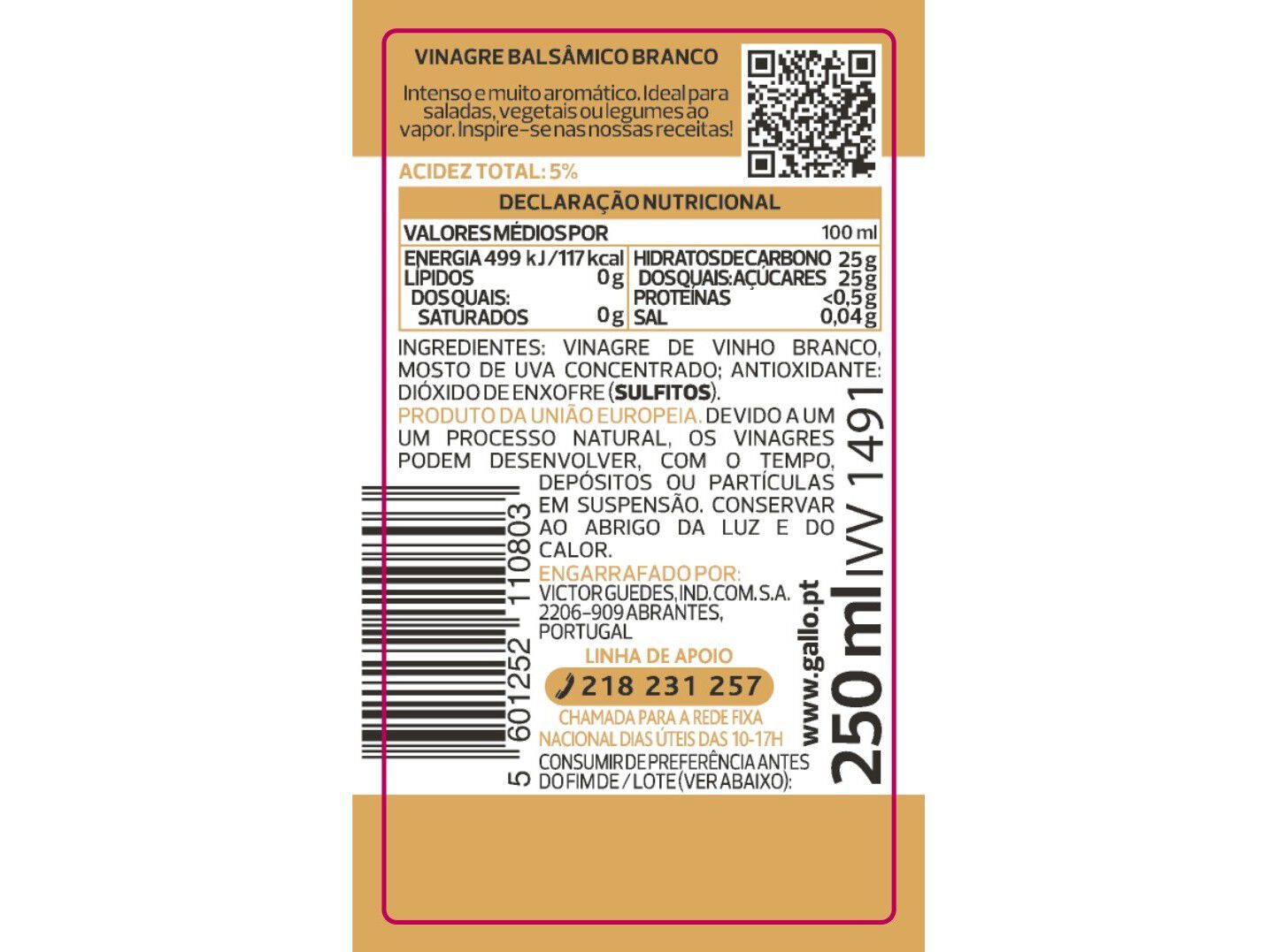 VINAGRE GALLO BALS&Acirc;MICO BRANCO 250ML image number 1