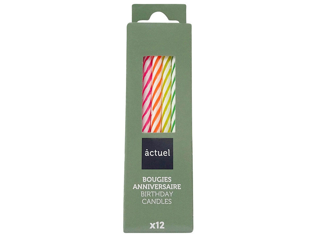 VELA DE ANIVERS&Aacute;RIO ACTUEL MULTICORES PACK 12 UNIDADES