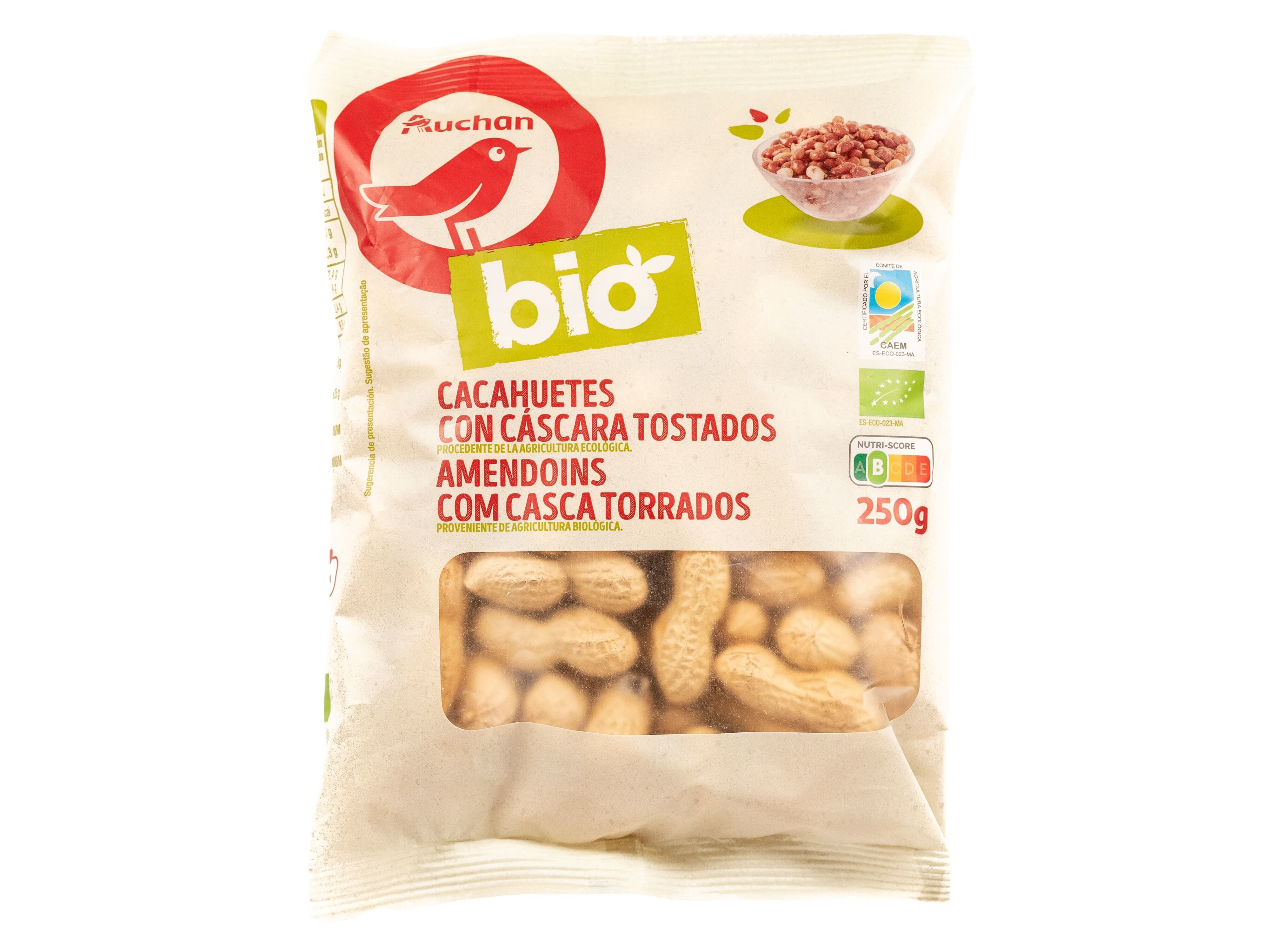 AMENDOIM AUCHAN BIO COM CASCA TORRADO 250G image number 0