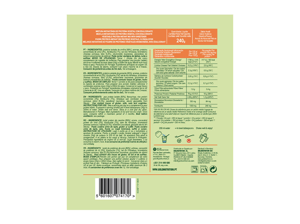 PROTE&Iacute;NA GOLDNUTRITION V-PROTEIN VEGETAL AVEL&Atilde; 240G image number 1