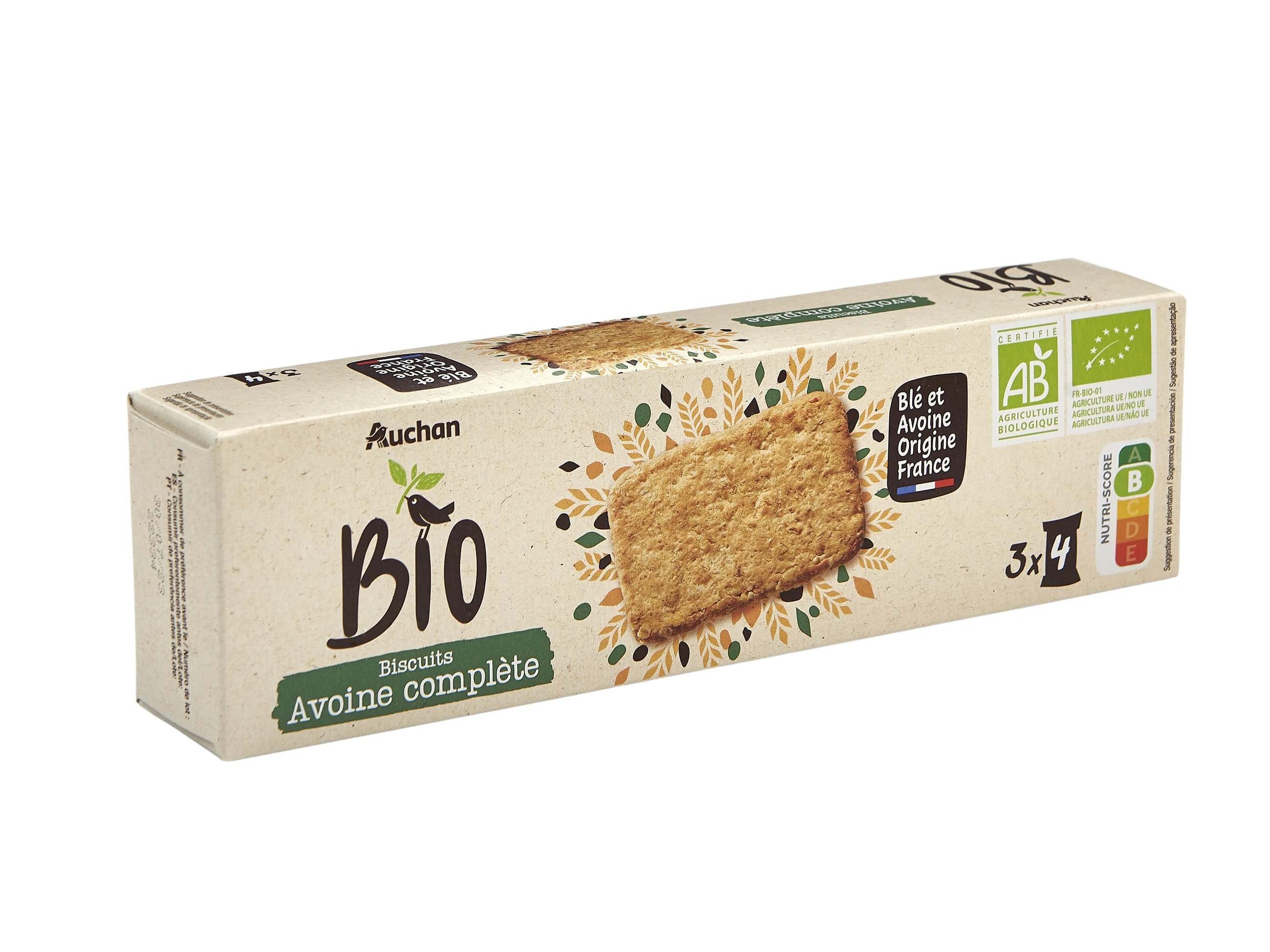 BOLACHA AUCHAN BIO AVEIA 3 SAQUETAS 130G
