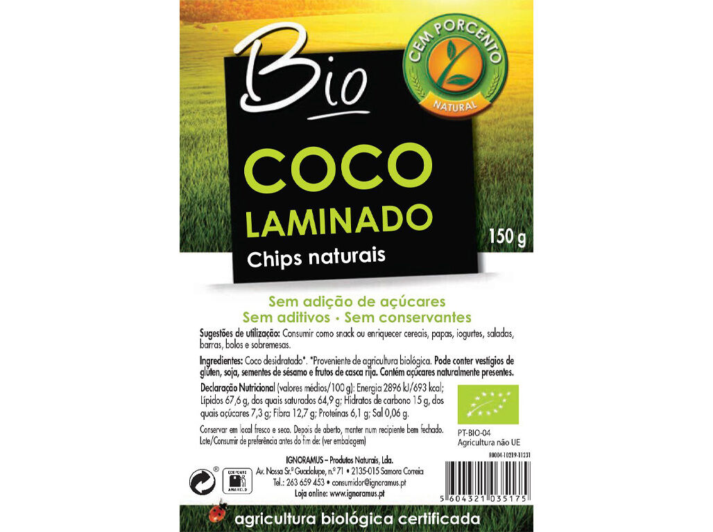 CHIPS DE COCO CEM PORCENTO CHIPS DE COCO BIO 150 G image number 1
