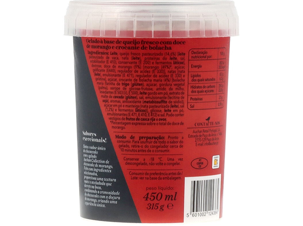 GELADO AUCHAN COLLECTION CHEESECAKE MORANGO 450ML image number 1