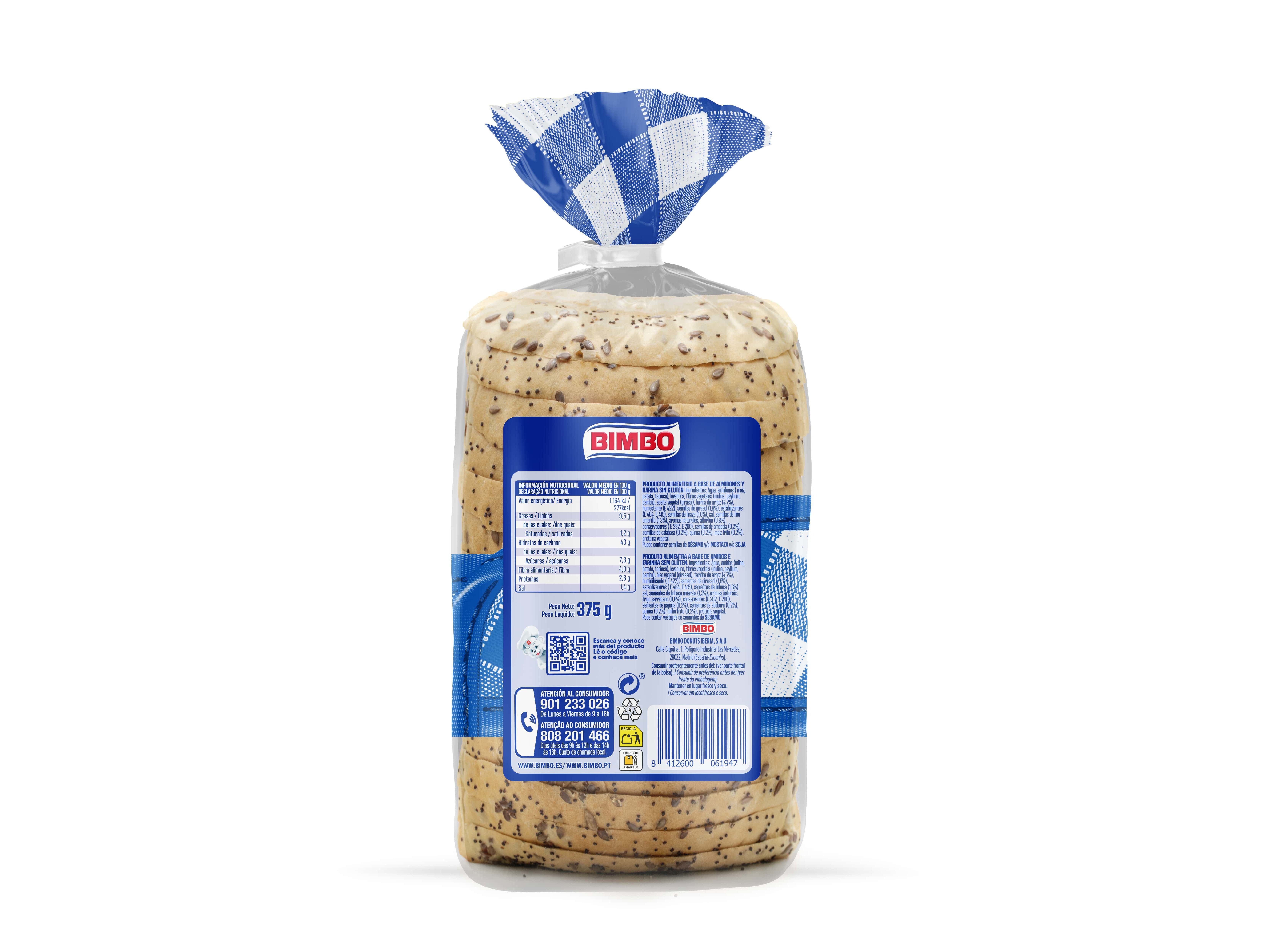 P&Atilde;O DE SEMENTES E CEREAIS BIMBO SEM GL&Uacute;TEN 375G image number 1