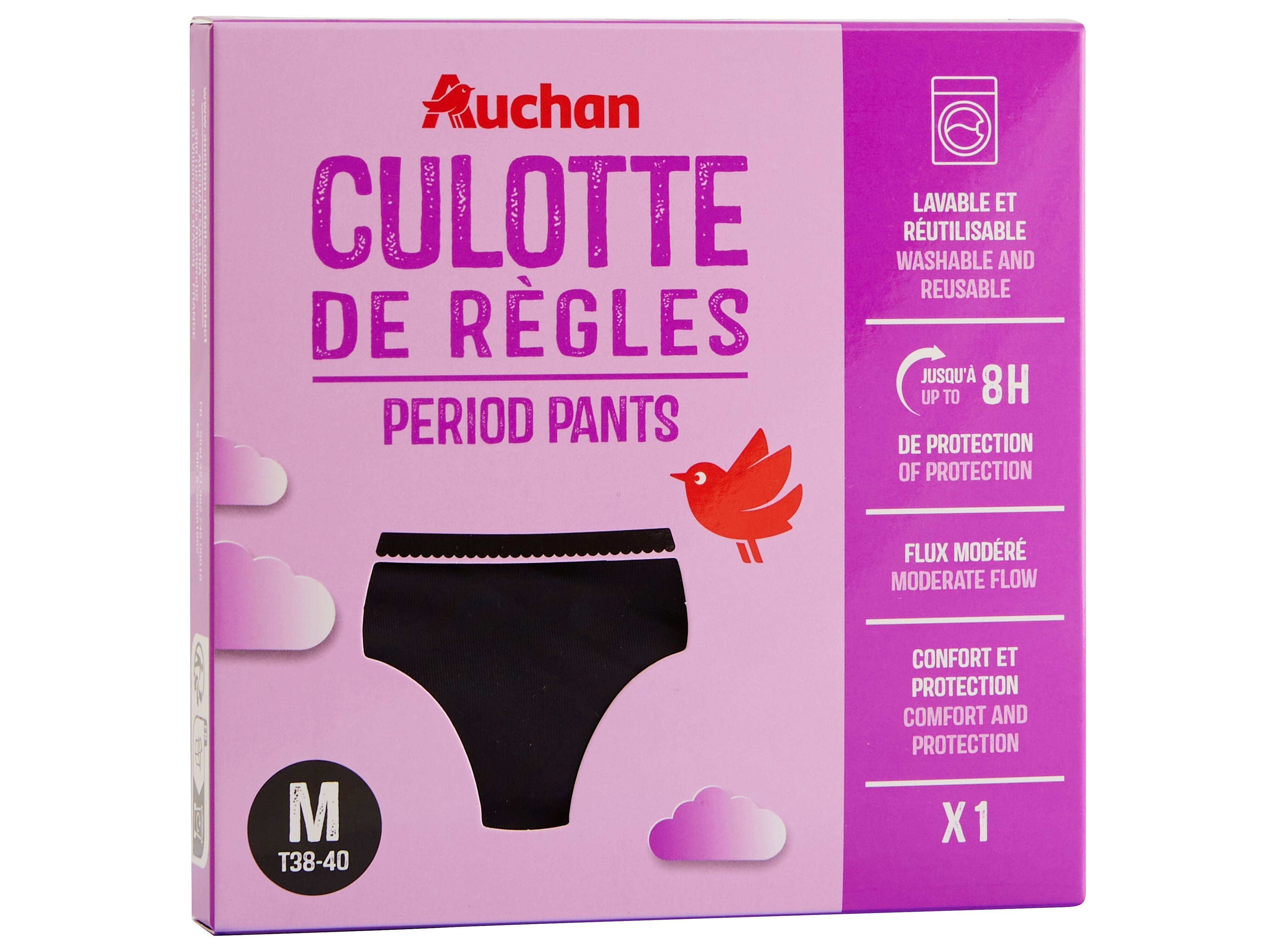 CUECA MENSTRUAL AUCHAN PRETO FLUXO MODERADO M 1UN image number 1